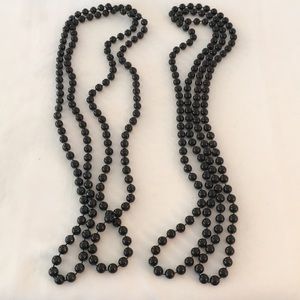 2 Long Black Bead 30” Necklaces